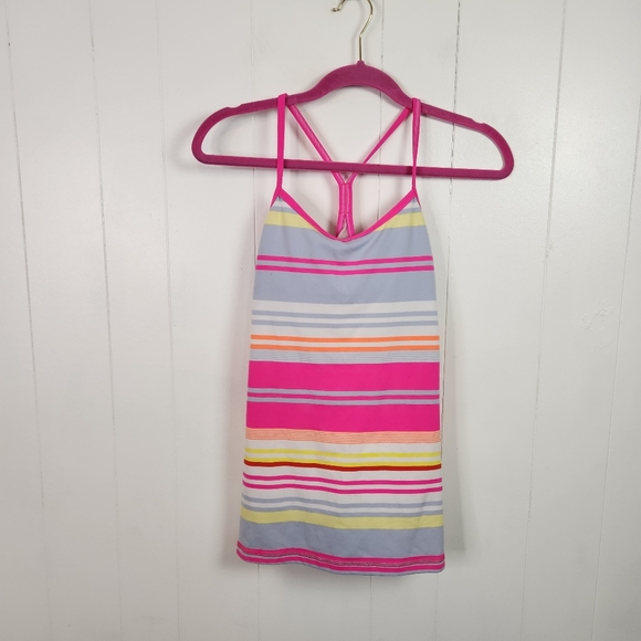 LULULEMON POWER Y TANK TOP RASPBERRY GROOVY STRIPE MULTI GLOW SIZE 4 Gym Yoga - Picture 2 of 7